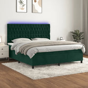 Letto a Molle con Materasso e LED Verde Scuro 180x200cm Velluto 3136320