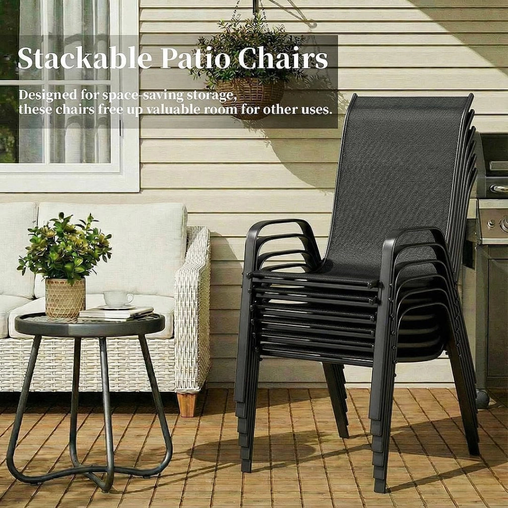 Sedia da giardino impilabile, da campeggio, impilabile, con schienale alto, in acciaio textilene, per giardini, cortili, balconi, ristoranti, 150 kg, portata: 54 x 69 x 93 cm 4pcs
