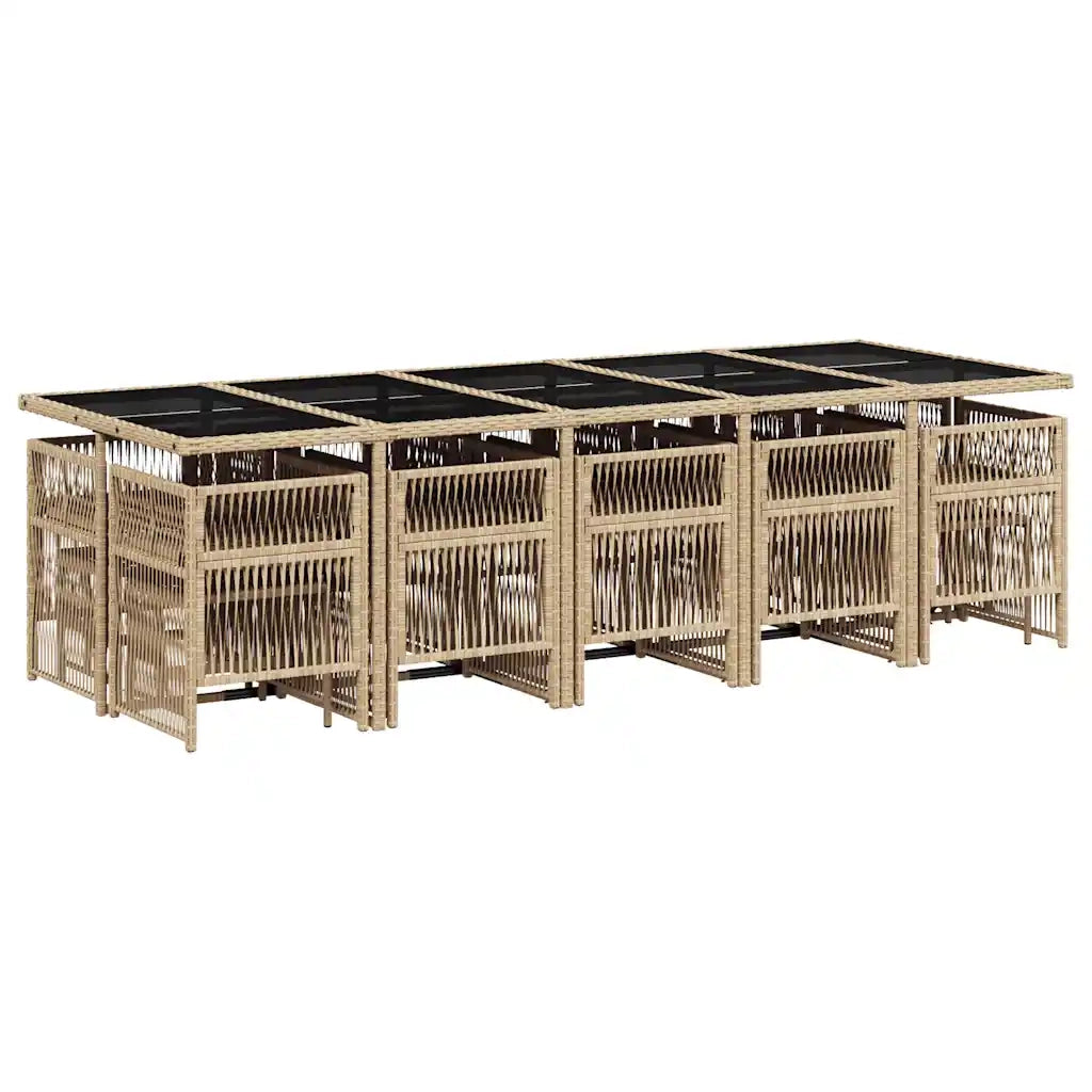 Set Pranzo da Giardino 15 pz con Cuscini Beige Misto Polyrattan 3210996