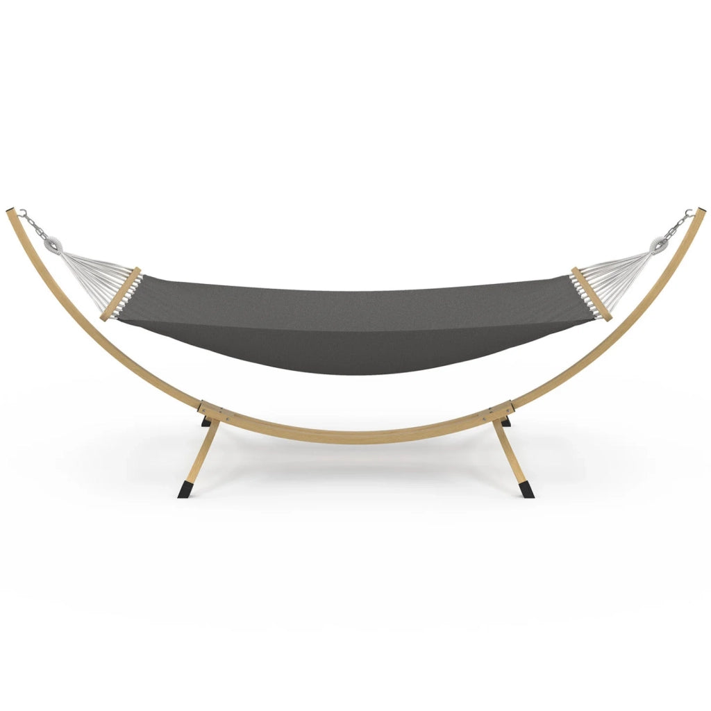 IDMarket - Amaca XL con supporto in metallo effetto legno e tela grigia