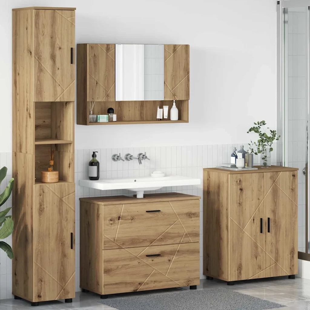 vidaXL Set di mobili per il bagno con porta 4 pcs rovere artigianale