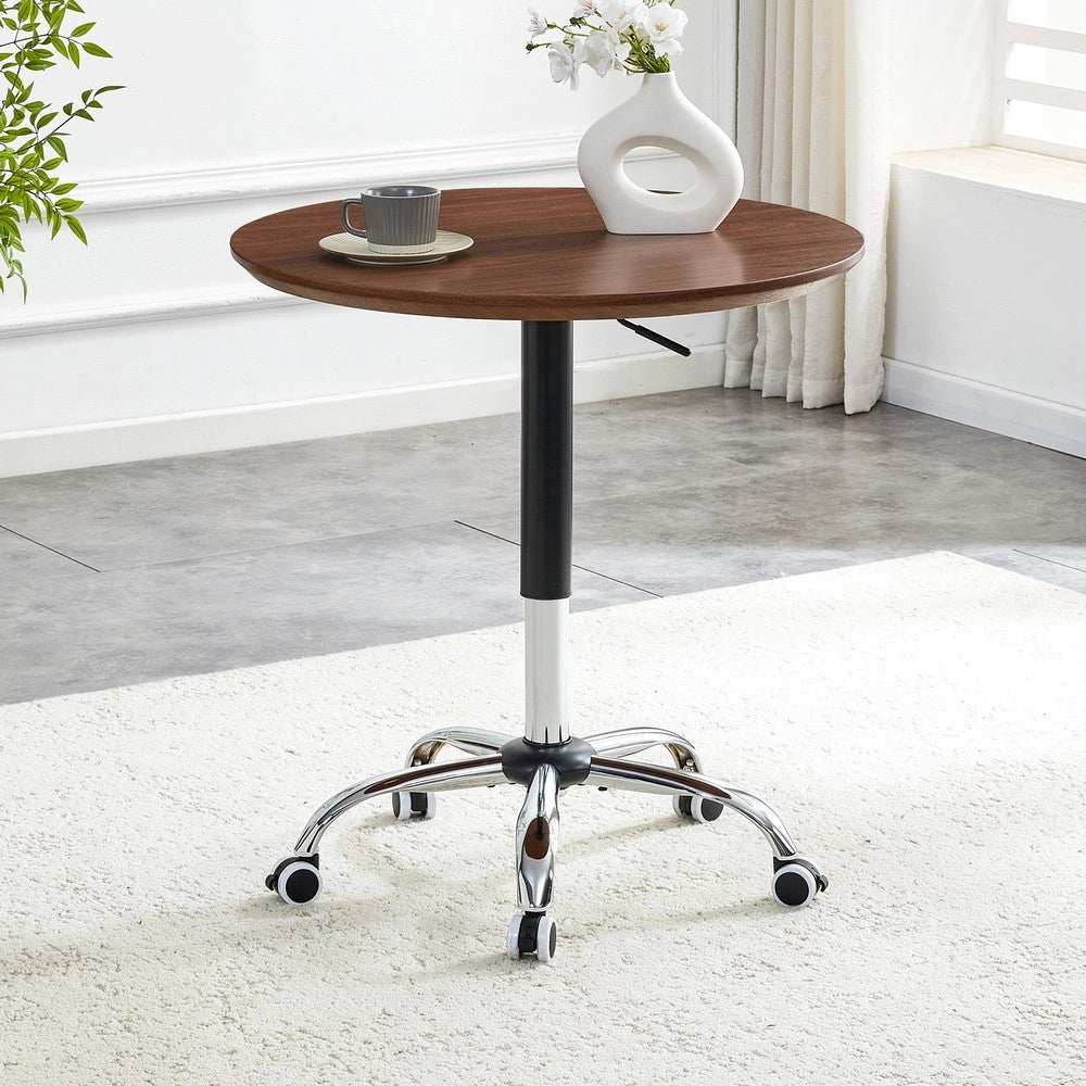 Tavolino Rotondo Regolabile con Ruote ¨C MINIMAL ¨C Noce, ?70 cm, Moderno