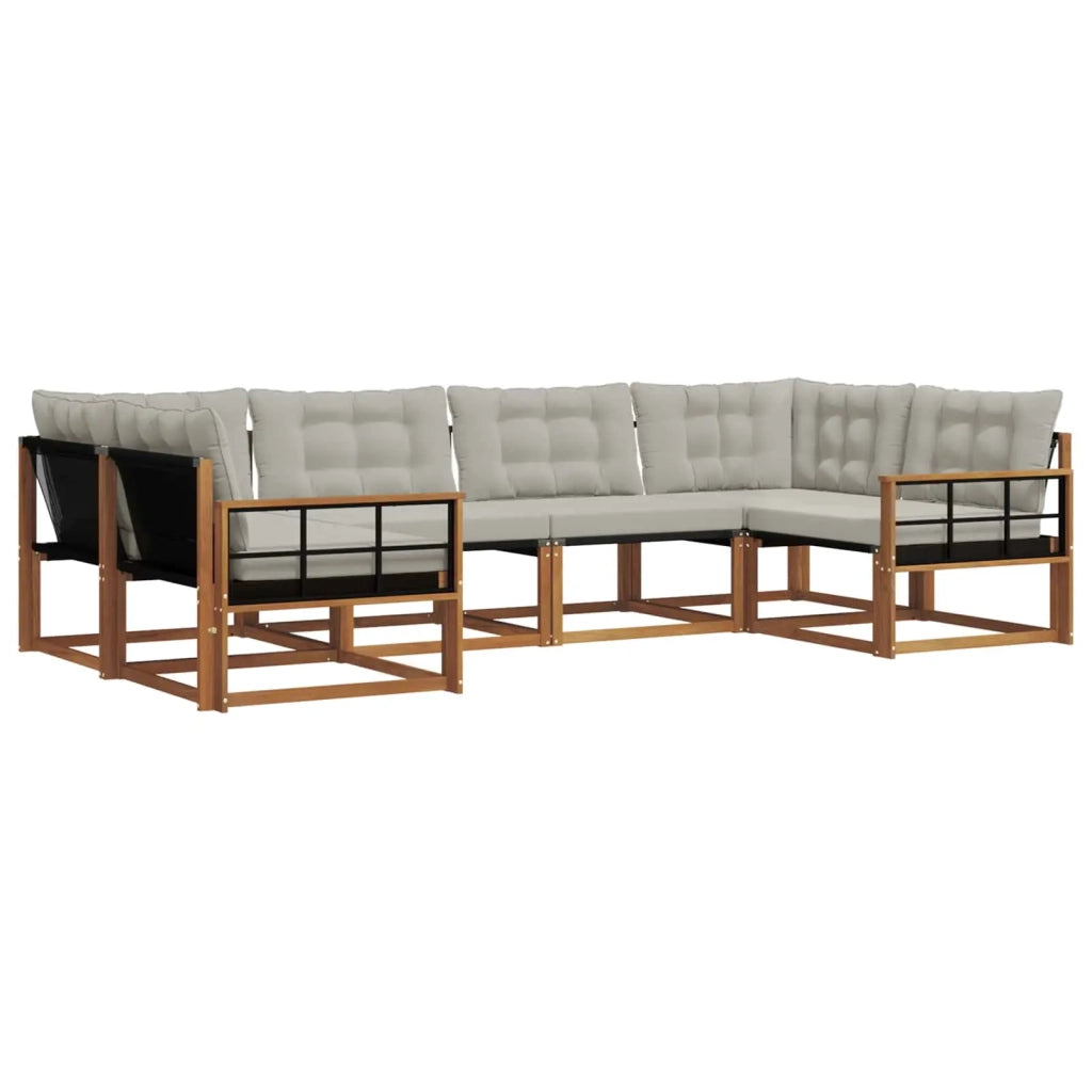 Set di divani da esterno 6 pcs Grigio Naturale e Chiaro