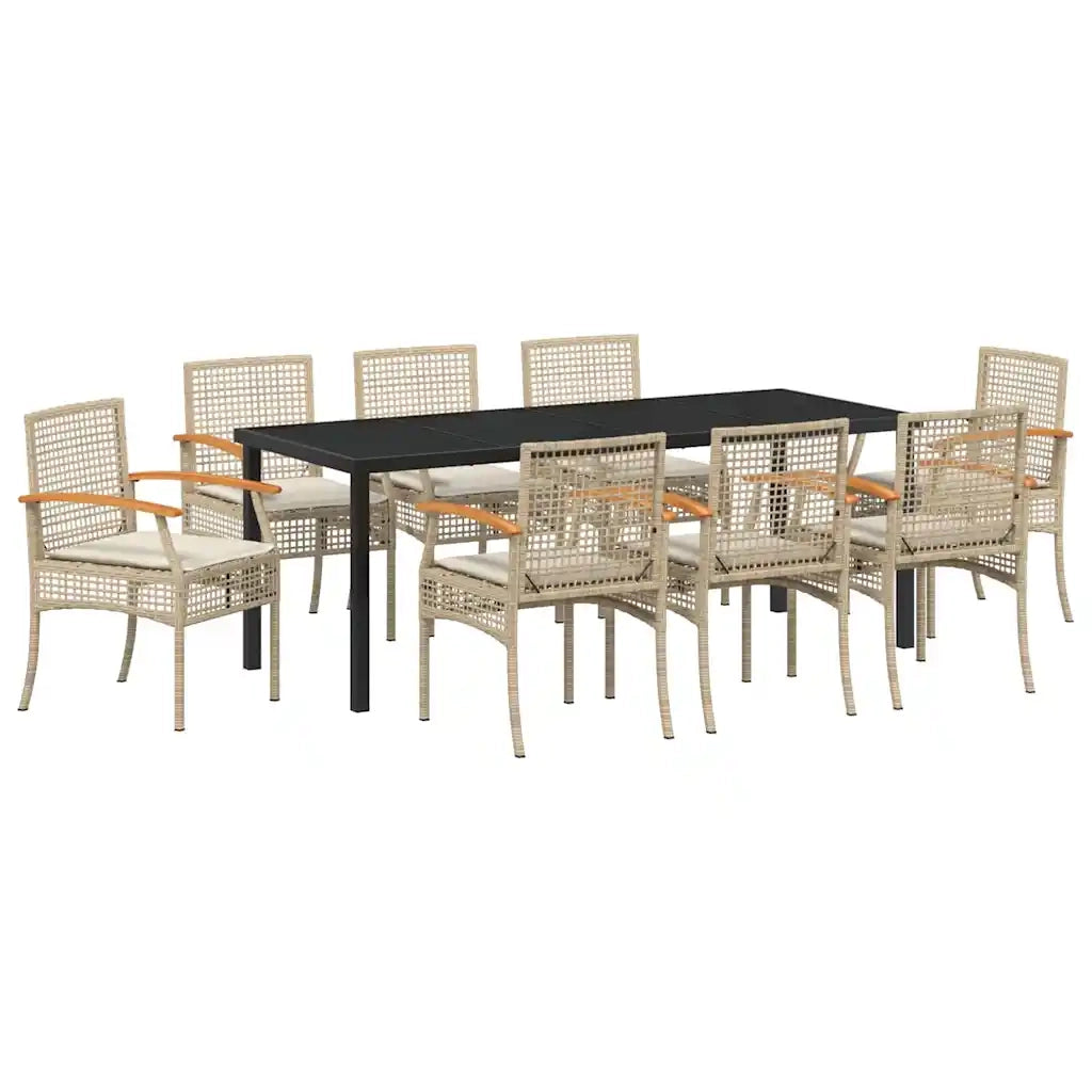 Set da Pranzo per Giardino 9 pcs Beige e Nero Rattan 3380833