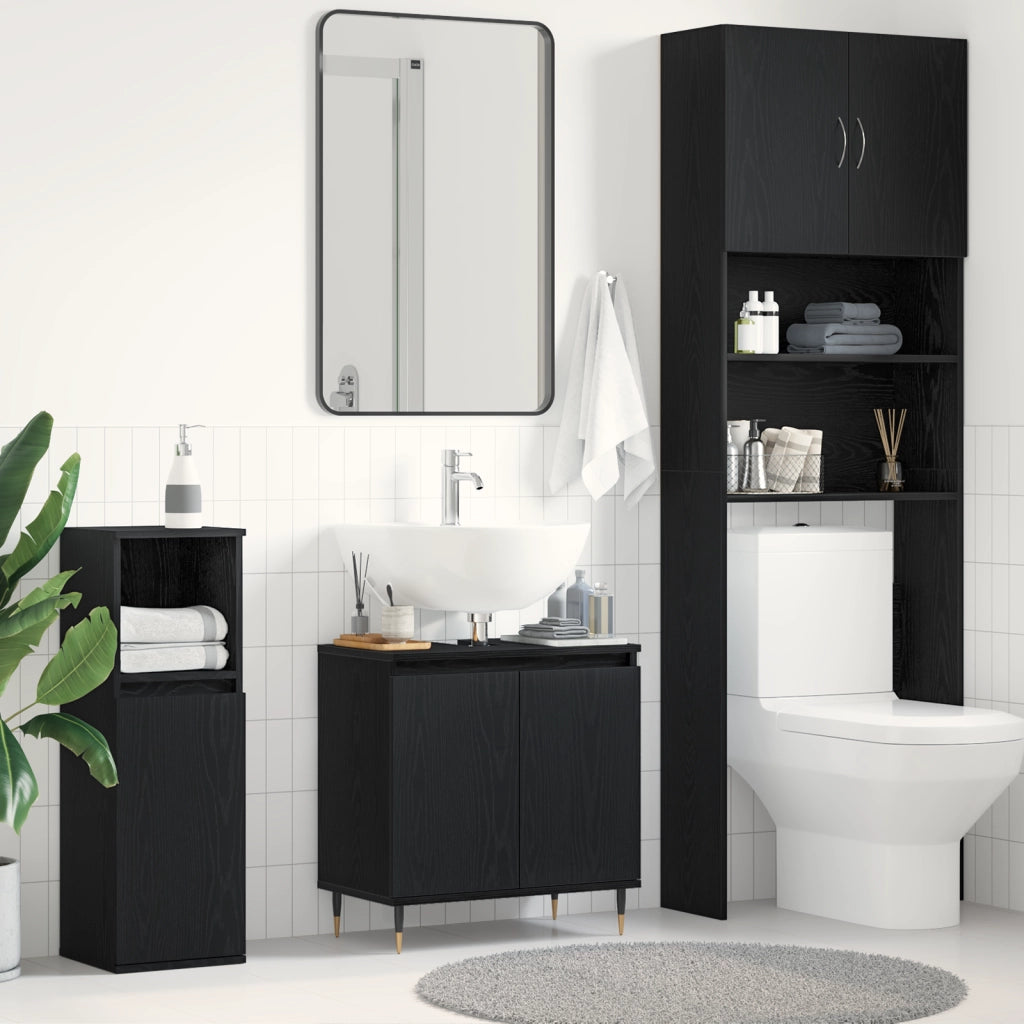 Mobile Lavabo da Bagno Rovere Nero 58x33x60 cm Legno Ingegnerizzato