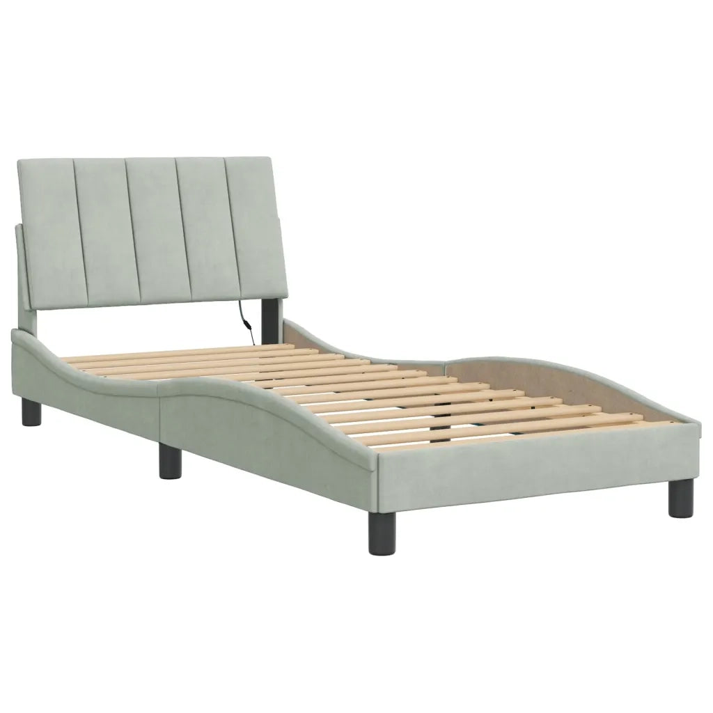 Giroletto con LED senza Materasso-Struttura Letto Hanko Grigio Chiaro 80x200 cm in Velluto