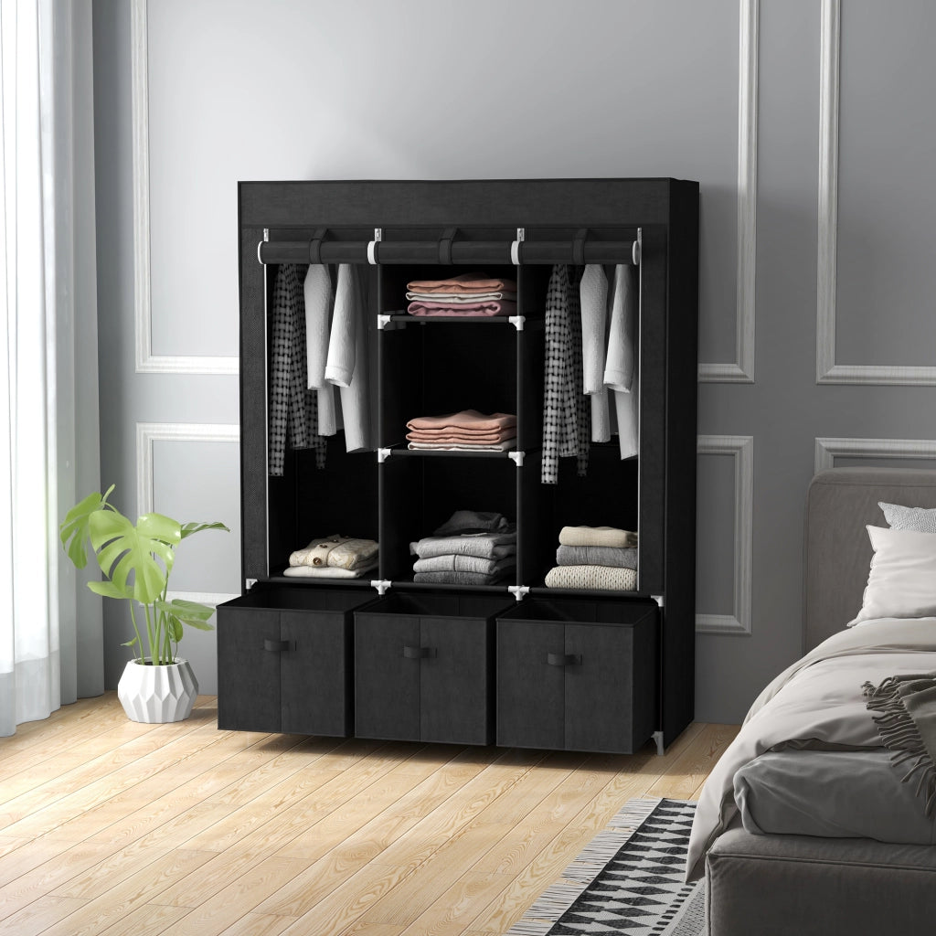 Armadio Guardaroba Pieghevole in Tessuto ¨C zephmum ¨C 125x43x162.5cm Nero