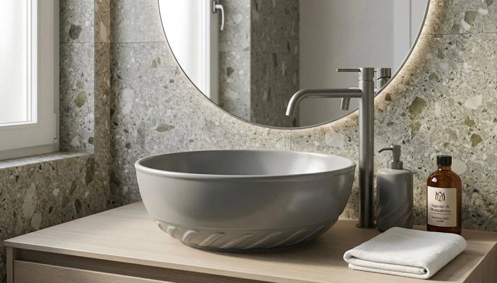 Lavabo d'appoggio d.40 slim in ceramica mod. 04 - Grigio Cemento