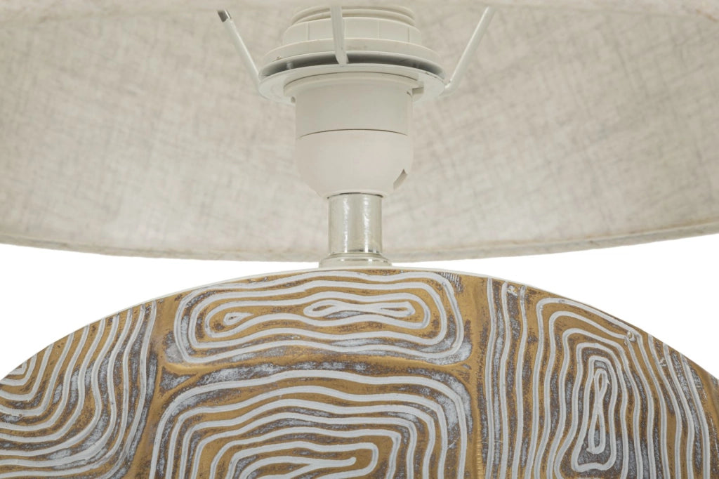 Lampada da Tavolo Resina Eclips Ø38x68 cm in Resina e Ferro e Tessuto Oro e Bianco