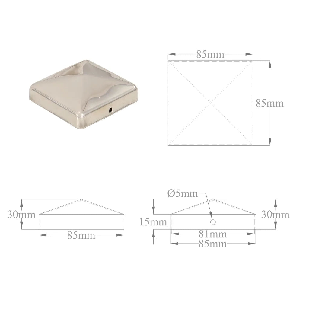 Tappi per Pali a Piramide 6 pz in Acciaio Inox 81x81 mm 145486
