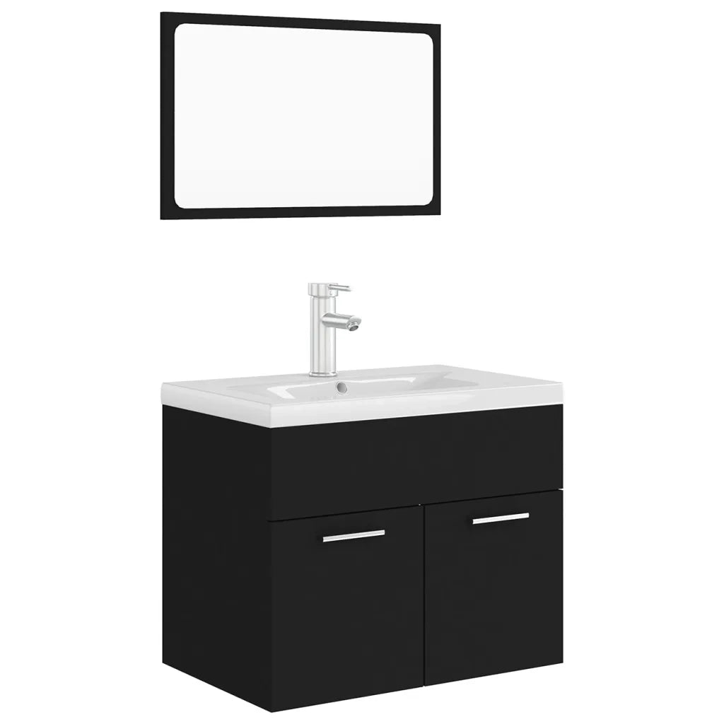 Set Mobili da Bagno | Armadio da bagno Nero in Legno Multistrato