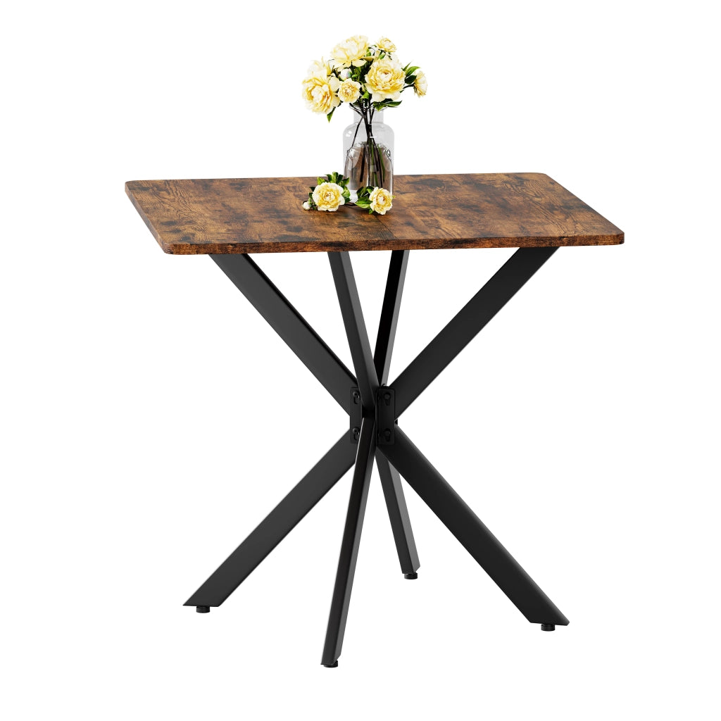 Tavolo da pranzo quadrato con struttura a X e 4 piedini regolabili, per cucina e soggiorno, in truciolare, marrone, 80 × 80 × 75 cm