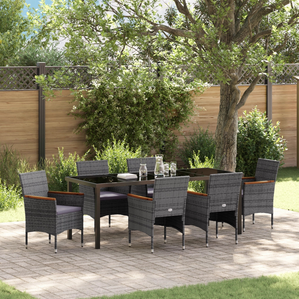 Set da pranzo da giardino da 7 pezzi Grigio Rattan poliestere