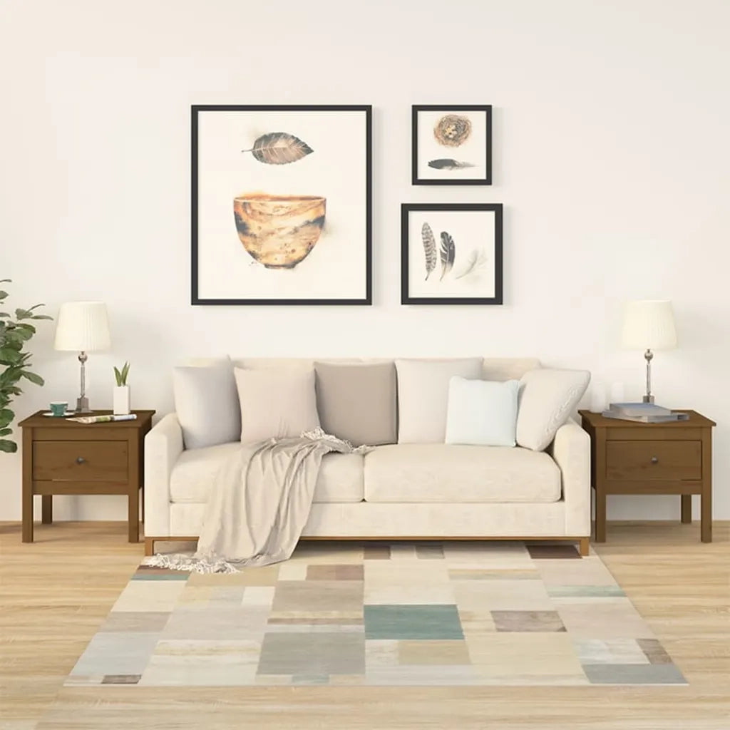 Tavolini 2 pz | Tavolo laterale Marrone Ambrato 50x50x49cm Legno Massello di Pino