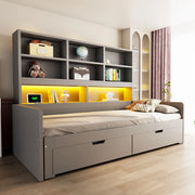 Letto 90x200 cm estraibile con contenitore; LED e prese in MDF grigio