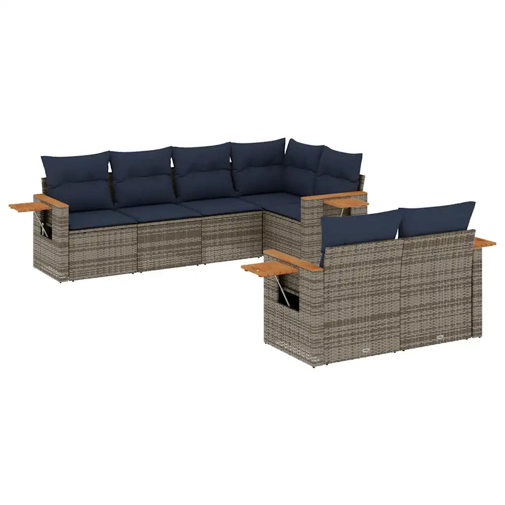 Set Divani da Giardino 7 pz con Cuscini Grigio in Polyrattan 3226985