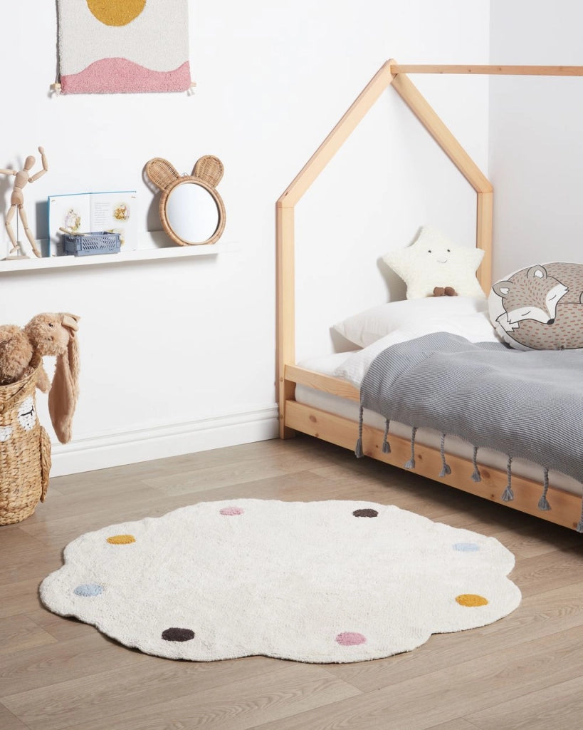 Tappeto per bambini in cotone Light Beige ø 120 cm Forma rotonda irregolare tessuta a mano Macchie multicolori Tappeto da gioco per bambini