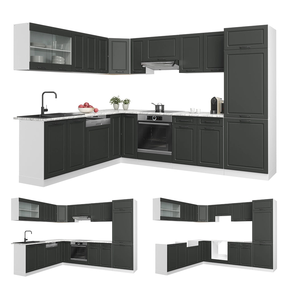 Vicco Cucina angolare completa Antracite casa di campagna/bianco 227 x 287 cm , PL Marmo
