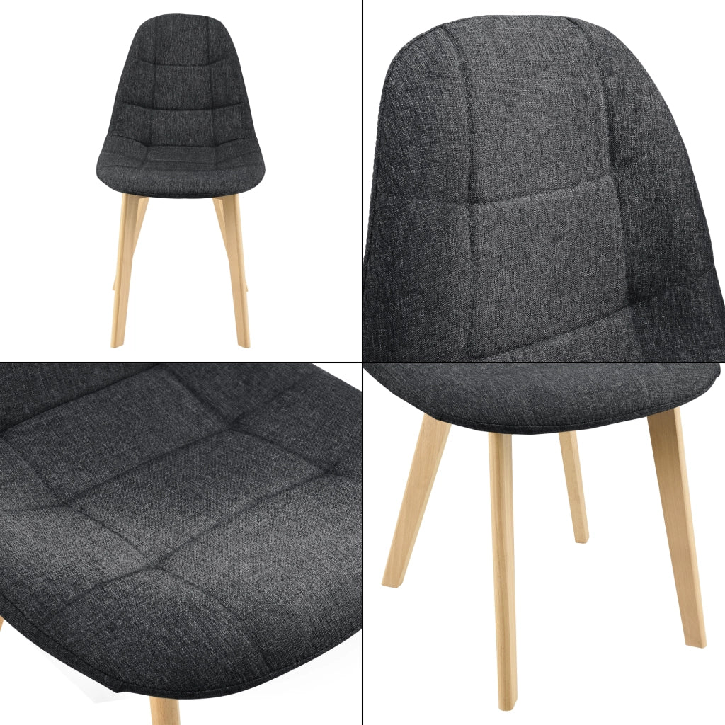 Set di 6 Sedie Imbottite per Sala di Pranzo/Attesa/Salotto/Studio - 6 Sedie in Stile Trapuntato - Rivestimento in Tessuto, Gambe in Legno di Faggio - Nero