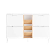 SoBuy Scarpiera con 4 ribalte Scarpiera stretta con 3 ripiani Cassettiera per scarpe Bianco e Naturale 126x19x85 cm FSR183-WN
