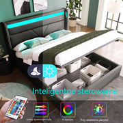 Letto 140x200 LED con testiera comoda - Xylo - Grigio con testiera comoda e sistema di sollevamento idraulico
