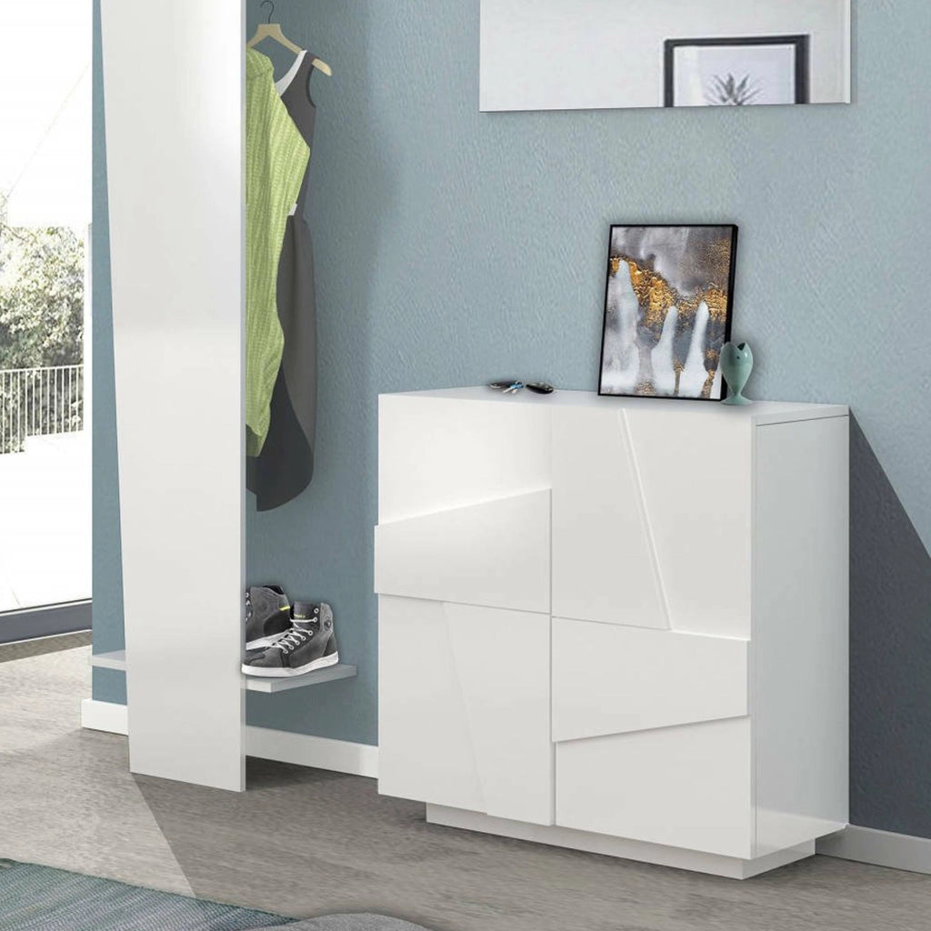 Mobile Portascarpe Apetta, Scarpiera 16 Paia Made in Italy, 81x38x86h cm Bianco Lucido