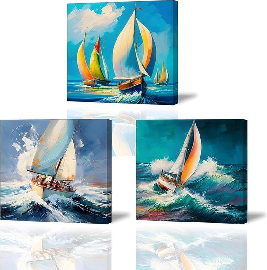Set di stampe murali da 3 - quadro di nave a olio - aquarello a stampa - decorazione da parete moderna su tela - camera da letto cucina bagno - regalo di Madre - 30 x 30 cm