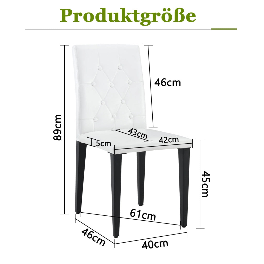 Set di 4 sedie da pranzo bianche e nere in PU con schienale trapuntato; 89 cm