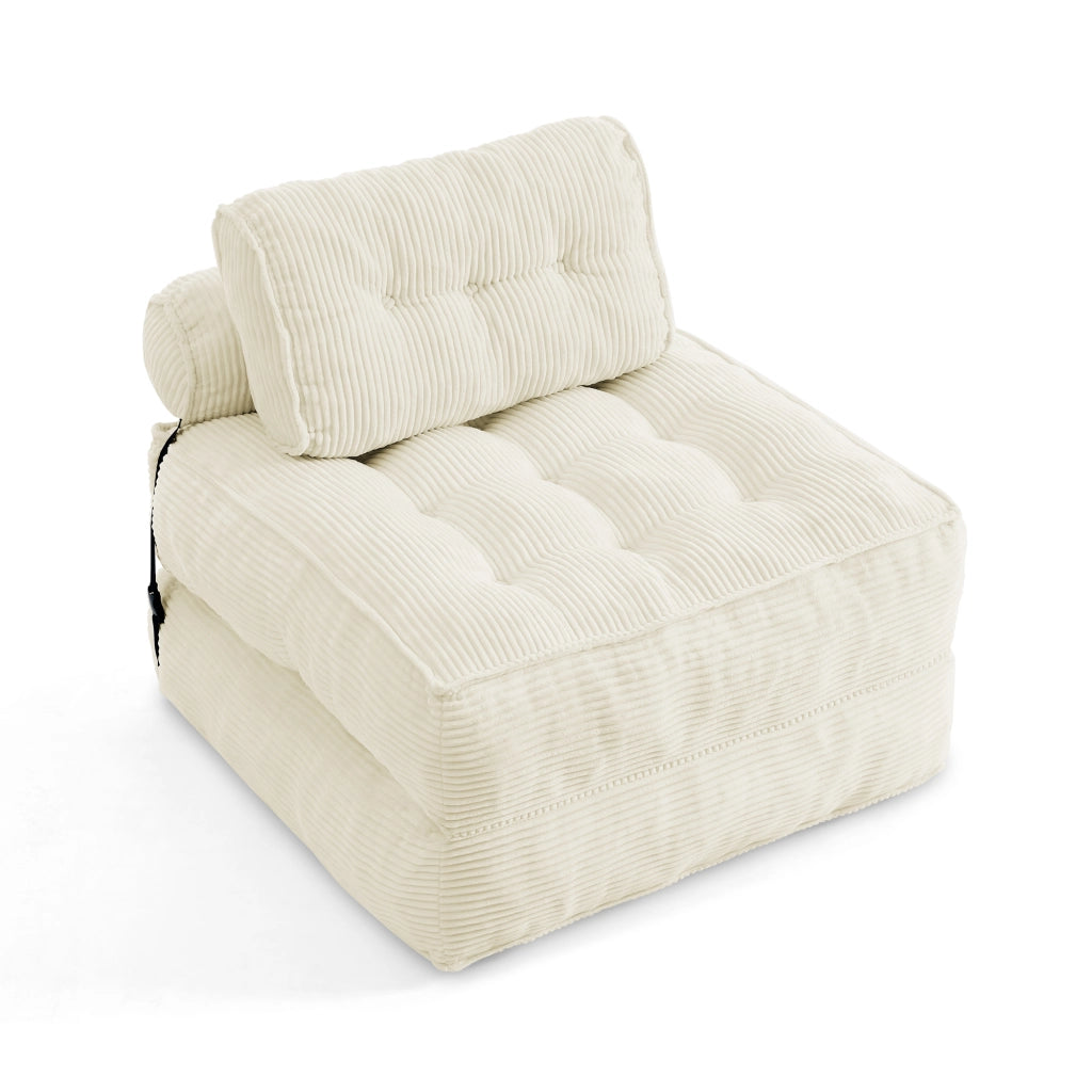 Poltrona Letto Pieghevole 2 in 1 in Tessuto a Coste ¨C MINIMAL ¨C Beige, Schienale Regolabile