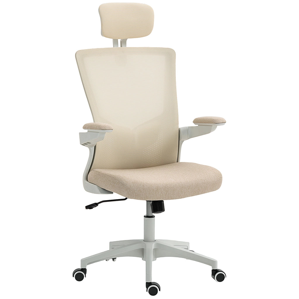 Sedia da ufficio ergonomica ¨C zephmum ¨C beige, braccioli reclinabili, supporto lombare, 60x63x120cm