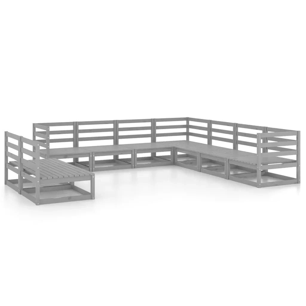 Set Divani da Giardino 9 pz Grigi in Legno Massello di Pino 3075856