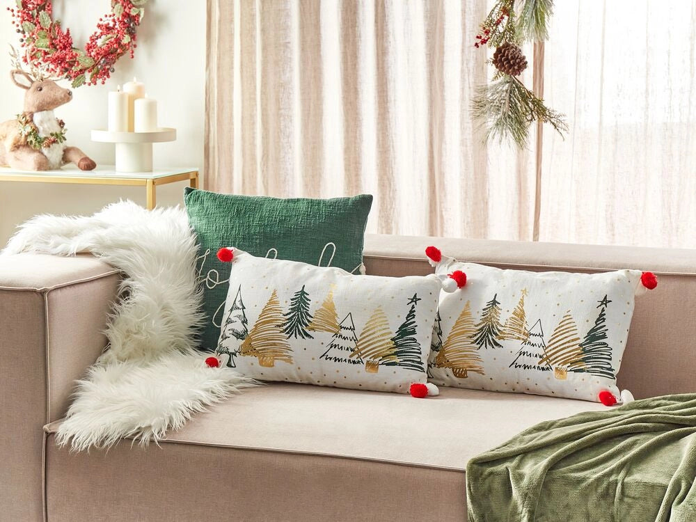 Set di 2 cuscini sparsi bianchi 30 x 50 cm con motivo ad albero di Natale in cotone sfoderabile Soggiorno Camera da letto