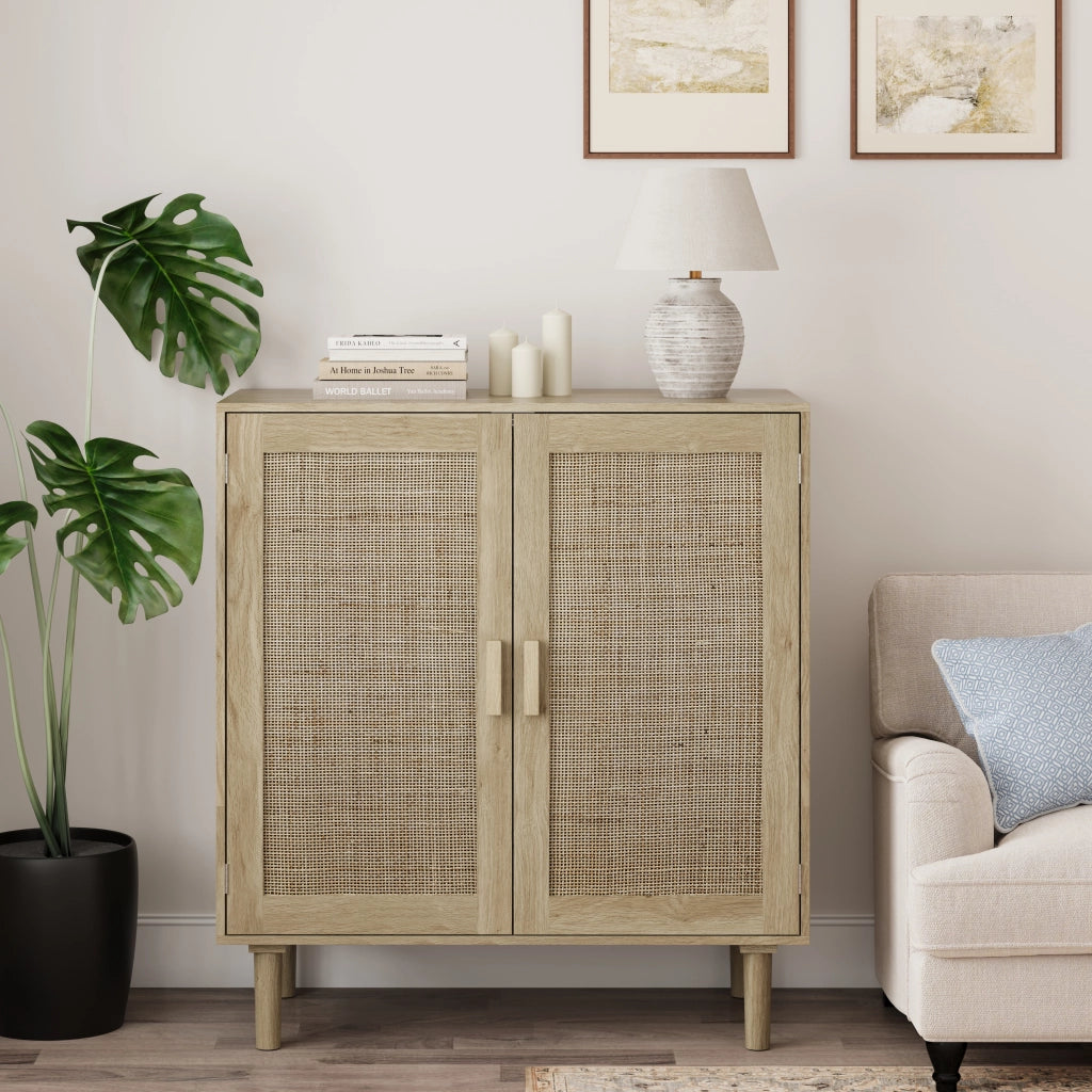 Credenza con 2 ante e 2 vani aperti; per soggiorno; in MDF e legno; 80x40x88 cm