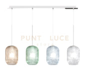 SOSPENSIONE CROMO 4 LUCI RETTANGOLARE VETRI AM + VE + BL + TR 1181CR-S4 R-MC