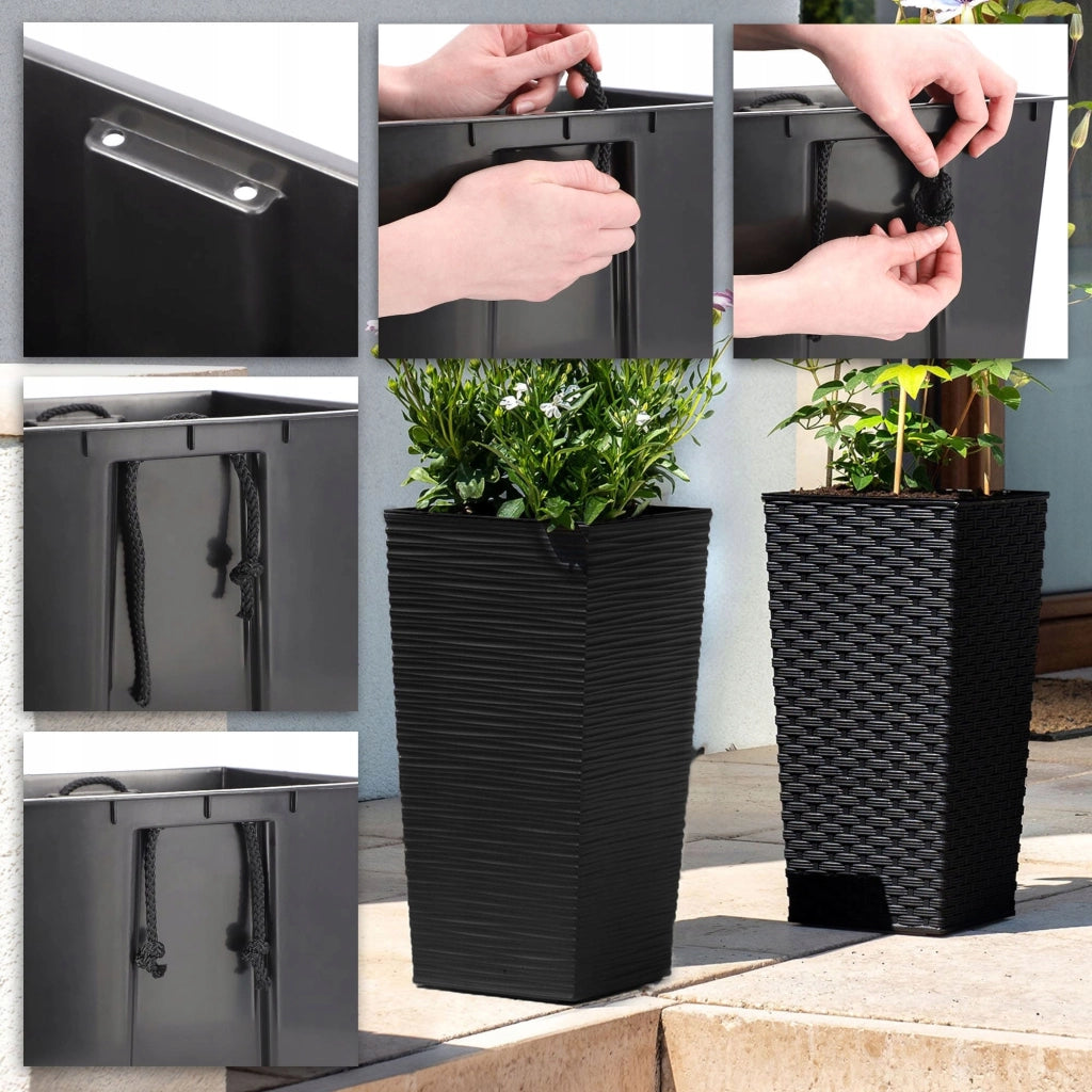 Vaso da giardino KADAX con inserto per fiori, grande e alto, 39x75 cm, nero.