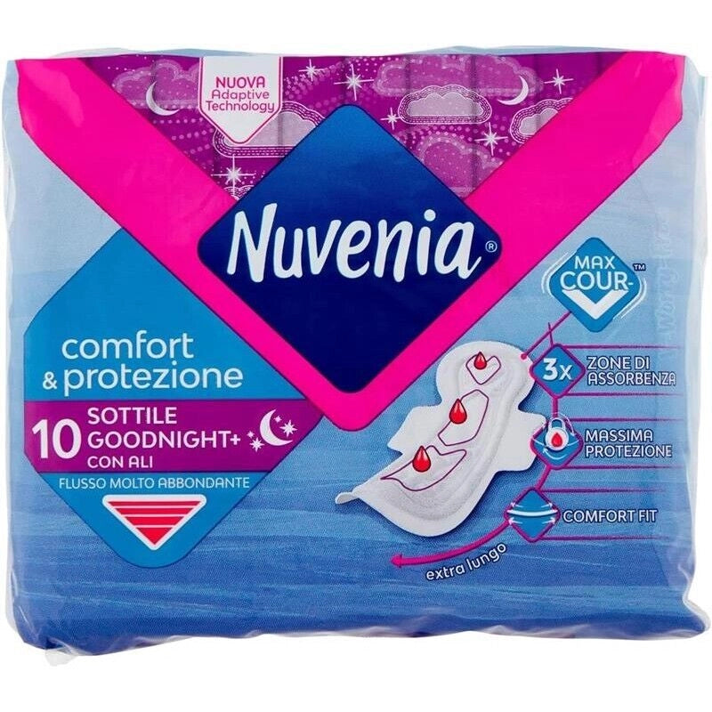 NUVENIA ASSORBENTI NOTTE CON ALI DA 10 PEZZI COMFORT E PROTEZIONE FLUSSO MOLTO ABBONDANTE