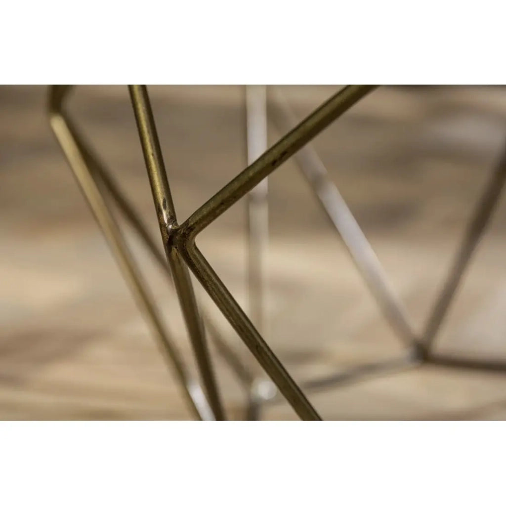 Tavolino basso NEXORA 70 cm in marmo bianco e metallo finitura ottone design geometrico