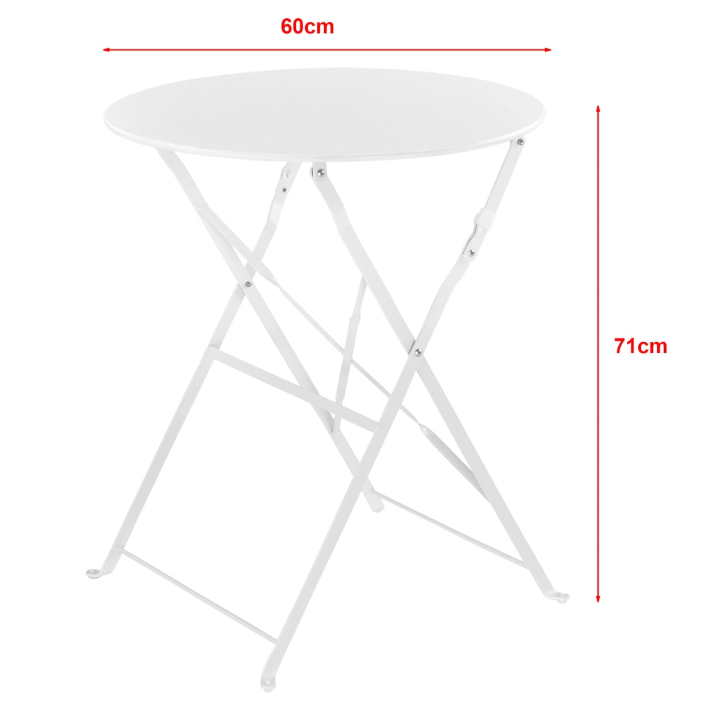 Set Bistrot Caprile da Esterno con Tavolino Rotondo e 2 Sedie in Acciaio Bianco [en.casa]