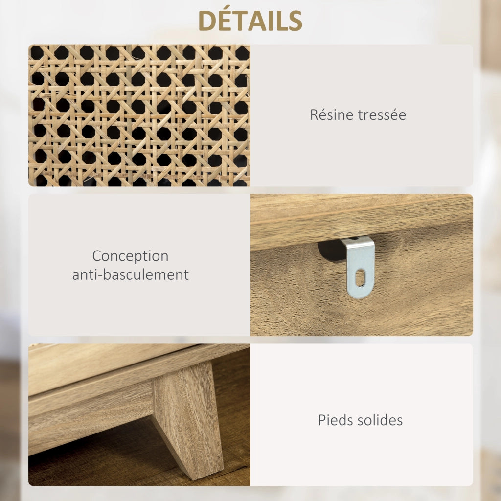 Comodino con cassetto e anta cannage ¨C Xylo ¨C legno naturale 45x39x56,5 cm