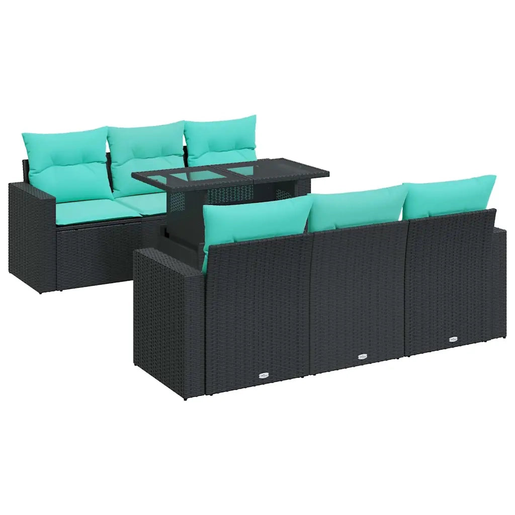 Set Divani da Giardino con Cuscini 7pz Nero Polyrattan Acacia