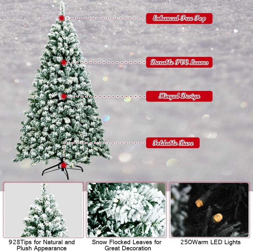 Albero di Natale Innevato 142/183/230 cm, Albero di Natale Slim, Albero di Natale con Luci Incorporate, Supporto in Ferro, Rami Spessi (183 cm)