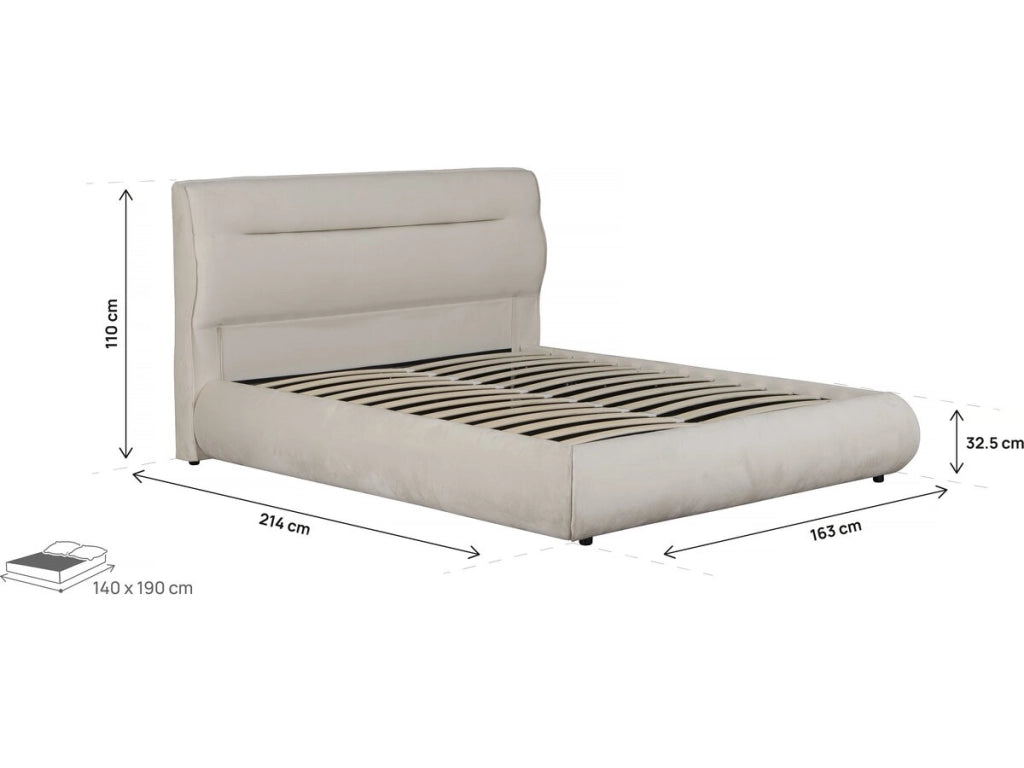 Letto matrimoniale con contenitore in velluto "Chamonix" - 140 x 190 cm - Beige