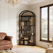 Libreria a 7 ripiani in MDF e metallo nero, scaffale industriale aperto con finitura marrone rustico, h 180 cm