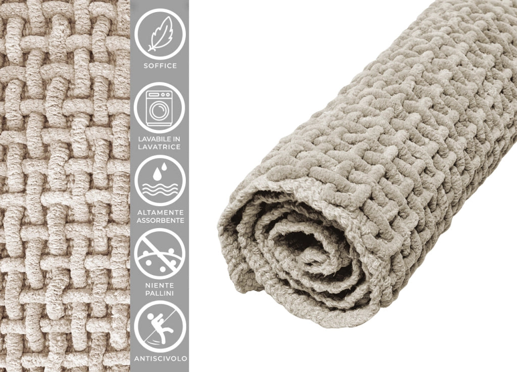 Tappeto Bagno Doccia Antiscivolo In Microfibra Super Assorbente Osaka - Parure 3 Pezzi - Beige