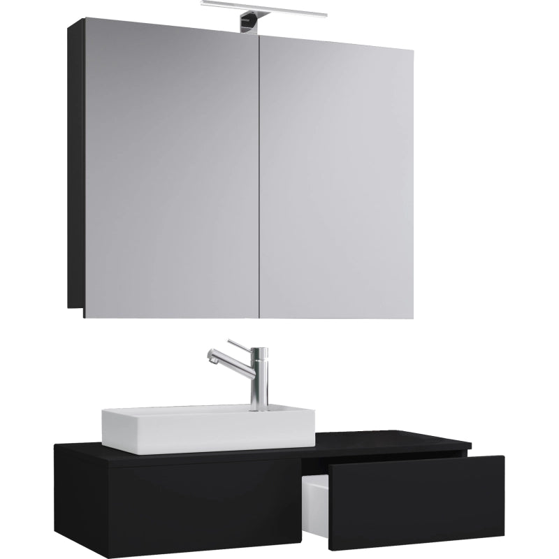 Spazio di Ezooza  Mobile Sospeso con lavabo in ceramica di alta qualità ed armadietto a specchio, Nero ,