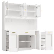 Credenza con 3 vetrine; LED RGB e vani scorrevoli - per cucina - 120x40x187 cm - bianco