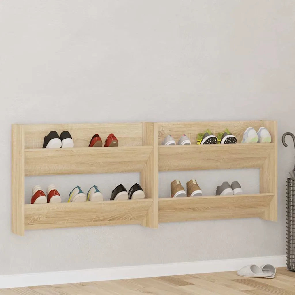 Scarpiere a Muro 2pz-Set di 2 Scaffale per scarpe Rovere Sonoma 80x18x60cm Legno Multistrato