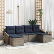 Set Divano da Giardino 6 pcs Grigio e Blu Navy polyrattan 3355504