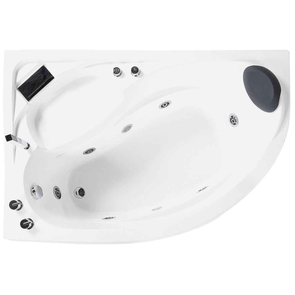 Vasca Idromassaggio ad Angolo versione destra in Acrilico Bianco con Luci LED Soffione Doccia Idromassaggio Poggiatesta