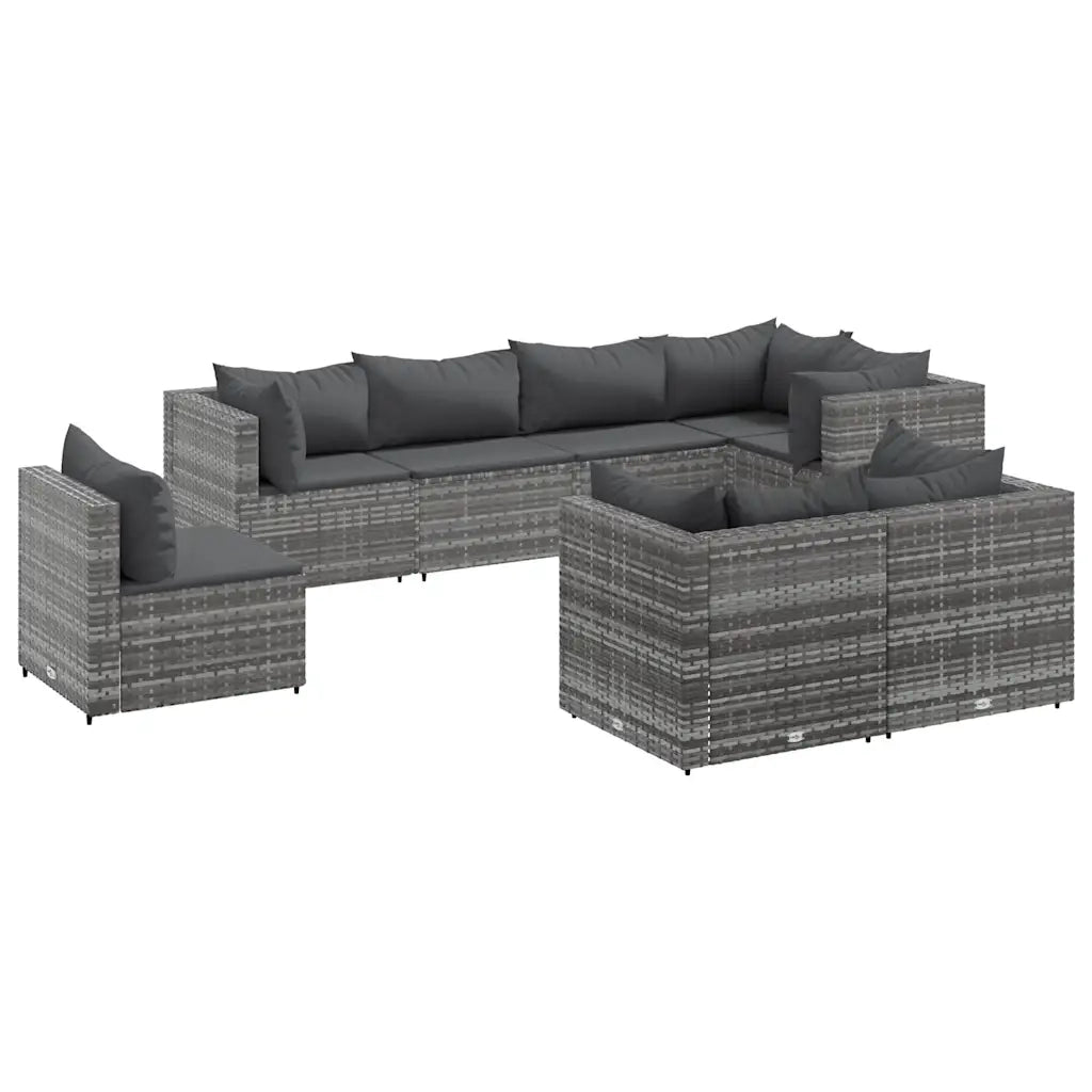 Set Divani da Giardino 8 pz con Cuscini in Polyrattan Grigio 3308194